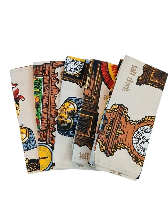 Other - Retro Clock Cloth Napkins Set of 5 Novelty Timepiece Print 15x14.5